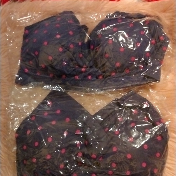 NEW COOBIE Bras Style 9012 One Size and Full Size Navy Pink Polka Dot - Picture 11 of 11